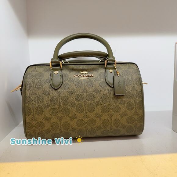 NWT Coach Rowan Satchel Bag In Signature Canvas CV961 Gold/Olive